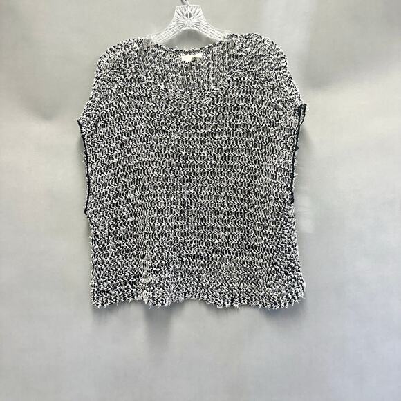 Eileen Fisher Boxy Open Knit Sheer Cropped Sweater black & white  size XS - Picture 14 of 16